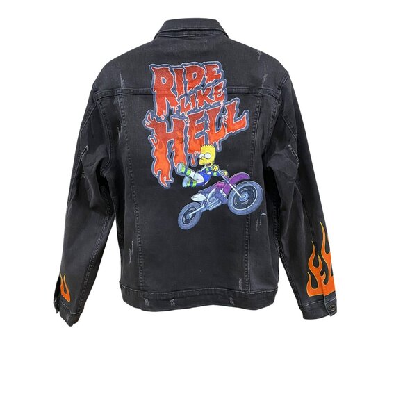 The Simpsons "Ride Like Hell" Black Denim Jacket L - Picture 8 of 12